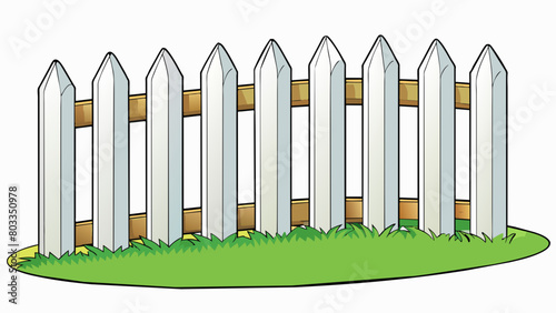 A white picket fence lines the edge of a grassy field consisting of closely spaced vertical lines with pointed tops. The lines continue uninterrupted. Cartoon Vector