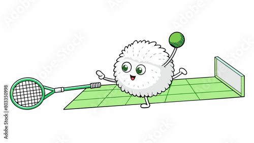 A white fuzzy ball flies through the air as a player swiftly swings their racket sending the ball towards the other side of the court. The players. Cartoon Vector