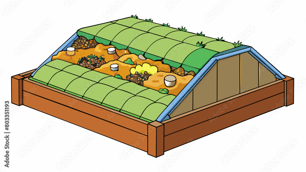 Compost pile A rectangular bin made of wood and wire mesh is filled with a mixture of food scraps and yard waste. The pile is covered in a tarp and. Cartoon Vector Compost pile A rectangular bin made of wood and wire mesh is filled with a mixture of food scraps and yard waste. The pile is covered in a tarp and. Cartoon Vector