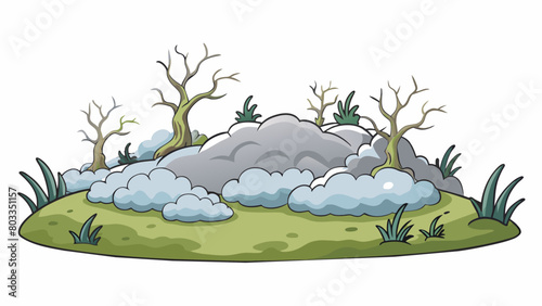 Chilly and overcast The sky was covered in a thick layer of gray clouds casting a dim light over everything. The air was chilly and crisp with a faint. Cartoon Vector