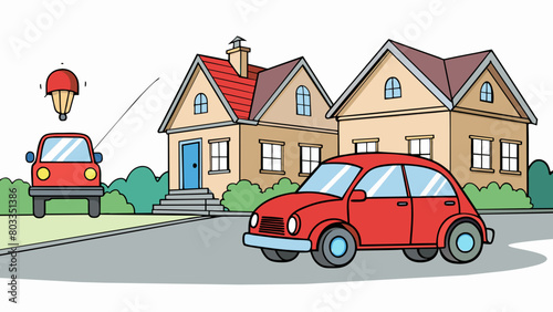 Highpitched and shrill A car alarm going off in a quiet neighborhood the sound ting through the air.. Cartoon Vector