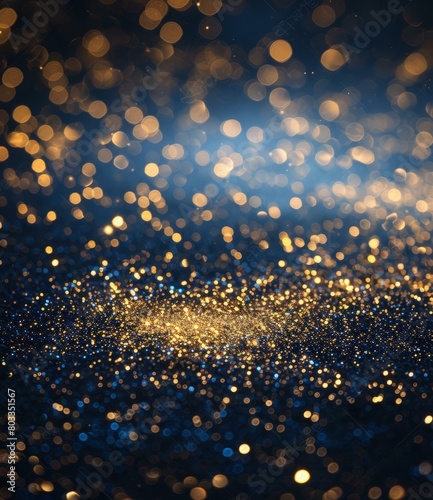 Blue and gold glitter texture with shiny light