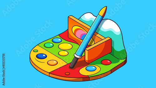 Introduction to a Painting The canvas is splashed with vibrant colors creating a mesmerizing contrast. Each stroke of the paintbrush tells a unique. Cartoon Vector