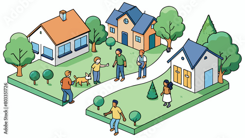 Introduction to a New Neighborhood The streets are lined with quaint cozy houses each with its own unique character. The trees provide a canopy of. Cartoon Vector
