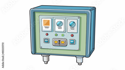 In the outdoor park the electrical panel for the water fountains is a weatherproof box made of plastic with a wellorganized layout of labeled switches. Cartoon Vector
