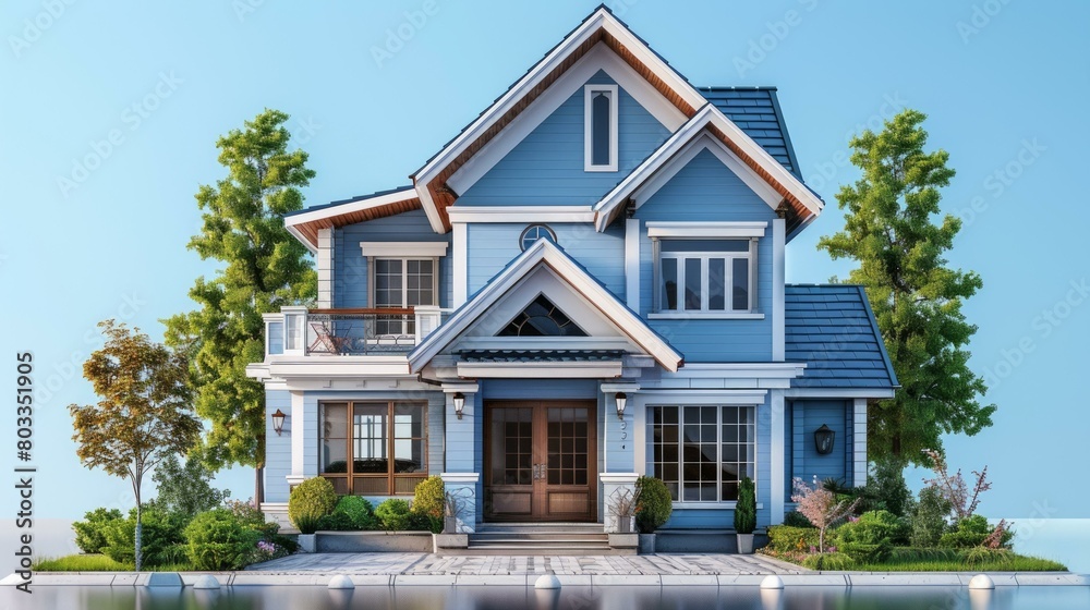 Blue Two Story Family House