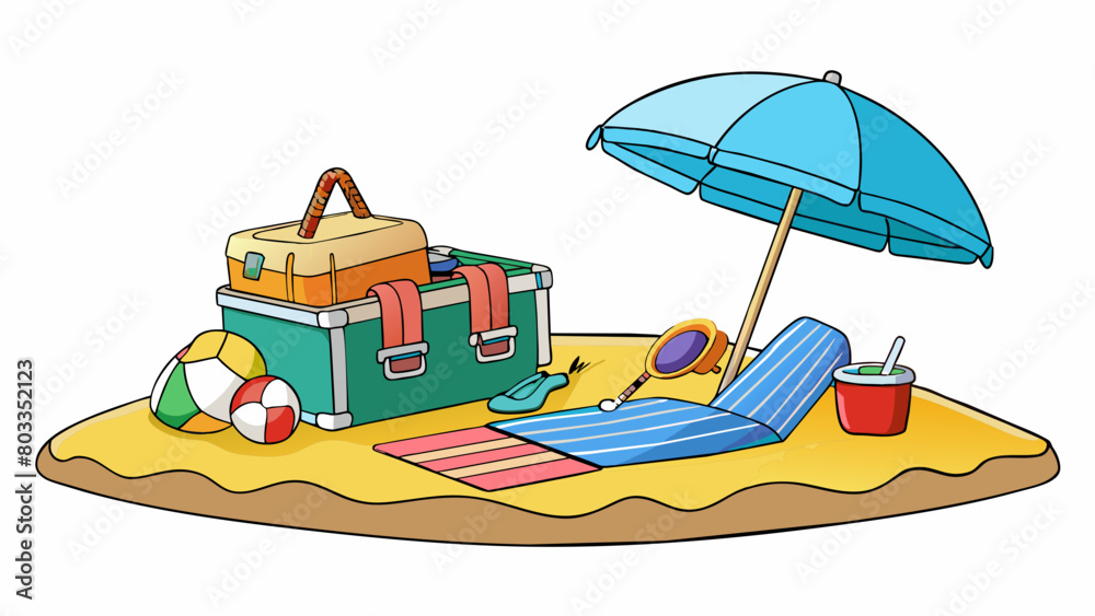 Setting up for a picnic in the park A checkered picnic blanket is spread out over the grass inviting blankets and guests to sit and relax. A wicker. Cartoon Vector