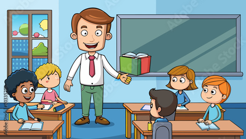 Role of a teacher A dedicated educator who facilitates learning and helps students develop their skills and knowledge in a classroom setting. Teachers. Cartoon Vector