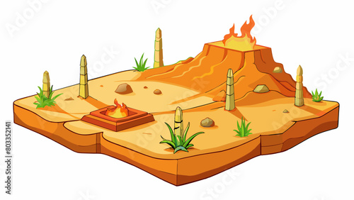 Scorching desert sand The sand beneath your feet feels like hot coals as you trudge through the desert. The sun beats down relentlessly and there isnt. Cartoon Vector photo