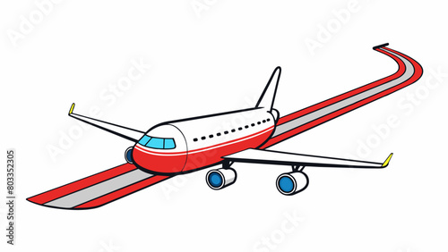 The airplane descended towards the runway its wings flapping against the wind as it made its final approach. Its red and white striped tail could be. Cartoon Vector