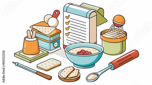 The baking recipe featured detailed instructions with precise measurements and a list of necessary tools such as a mixing bowl and whisk to create a. Cartoon Vector