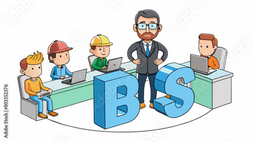 The boss assigned a project to the team where each member had to design a unique logo for a clients new business.. Cartoon Vector