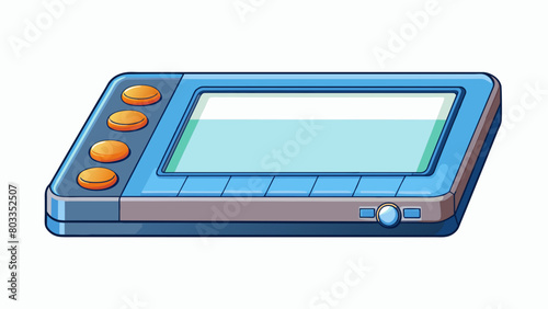 The editor is a rectangularshaped device with a smooth glossy finish. It has a wide touchscreen display in the center with a few buttons and s on. Cartoon Vector