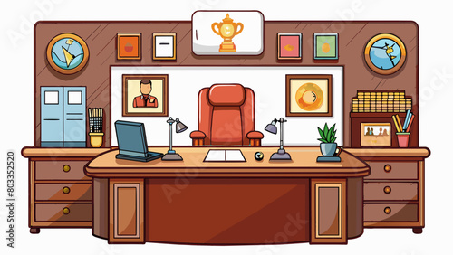 The employers office was organized and efficient with a large mahogany desk at the center. On the desk there was a fancy pen set a leather planner and. Cartoon Vector © DigitalSpace
