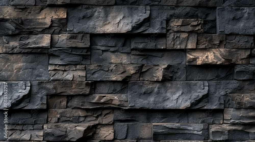 Fototapeta premium Dark stacked stone wall texture background