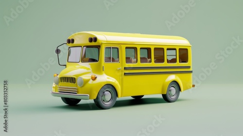 Vintage yellow school bus on green background