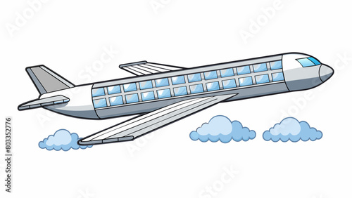 The plane soared into the sky its powerful engines propelling it upwards. Its sleek silver body was adorned with rows of windows resembling sparkling. Cartoon Vector