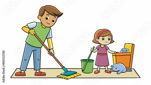 The parent assigned a chore to their child who had to wash the dishes sweep the floor and take out the trash.. Cartoon Vector