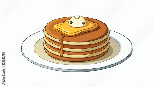  The pancakes are served on a white plate with a dusting of powdered sugar. . Cartoon Vector