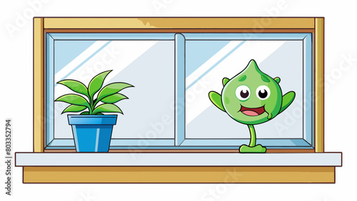 The plant in the windowsill was wilting and neglected but someone had taken the time to water it and give it a new lease on life. It now stood tall. Cartoon Vector
