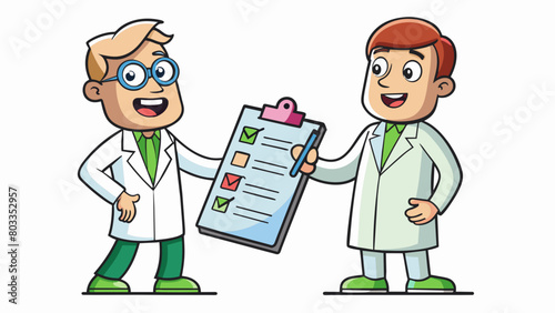 The scientist gave an assignment to their assistant to conduct research and collect data on the effects of a new medication.. Cartoon Vector