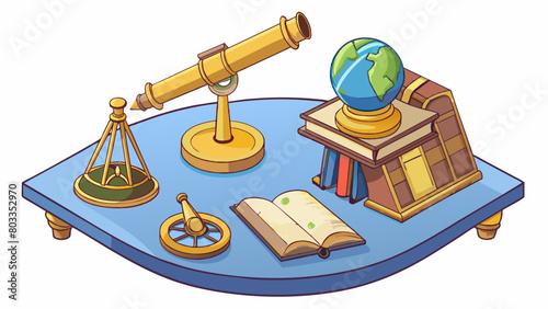 The study was adorned with ancient artifacts cherished by the welltraveled scholar who resided there. On his desk sat a brass telescope showing Sirs. Cartoon Vector photo