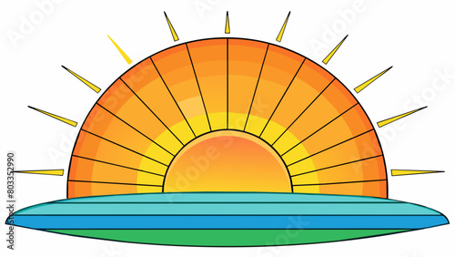 The sun rises and sets its vibrant colors changing as it moves across the sky signaling the beginning and end of each day.. Cartoon Vector
