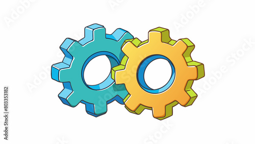 Two gears interlocking and turning together representing the importance of teamwork and collaboration in a successful relationship as both partners. Cartoon Vector