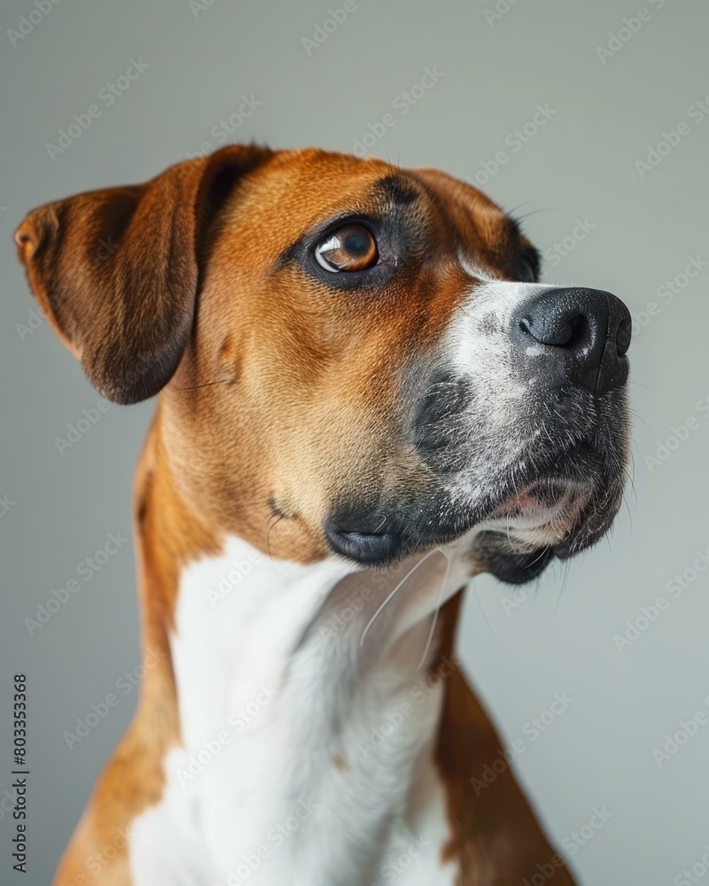 Brown and white short-haired dog looking away Brown and white short-haired dog looking away