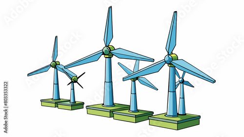 Wind turbines Large towering structures with spinning blades that convert the power of wind into electricity through a generator.. Cartoon Vector