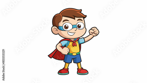 With a clenched hand the kindergarten student awkwardly punches the air trying to mimic the moves of their favorite superhero.. Cartoon Vector