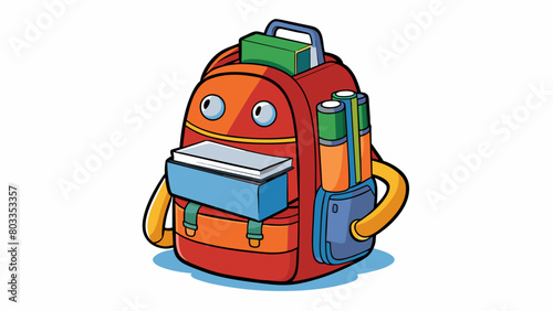 A backpack filled with books representing the responsibility of a student to attend classes complete assignments and strive for academic success.. Cartoon Vector