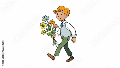 With a bouquet of blooming wildflowers in hand the poet wandered through the meadow inspired by the delicate colors and intricate details of each. Cartoon Vector