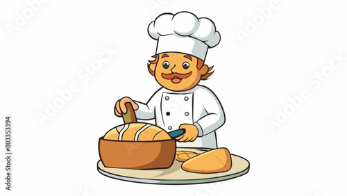A baker kneading dough and proving it to rise into a fluffy loaf of bread. The ingredients combine and ferment changing colors and textures as the. Cartoon Vector