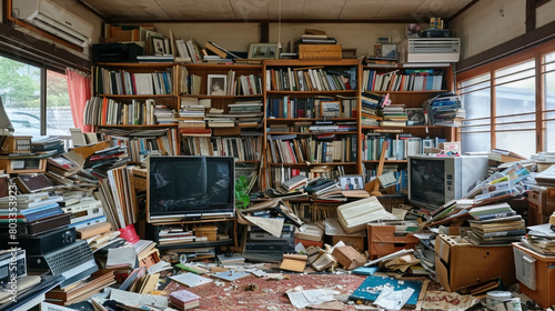 Dirty apartment of a hoarder or mentally challenged person photo