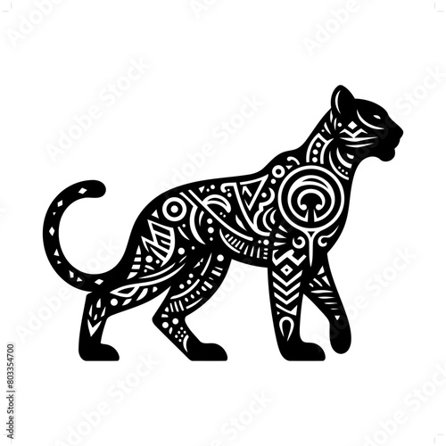 panther, jaguar, leopard silhouette in animal ethnic, polynesia tribal illustration