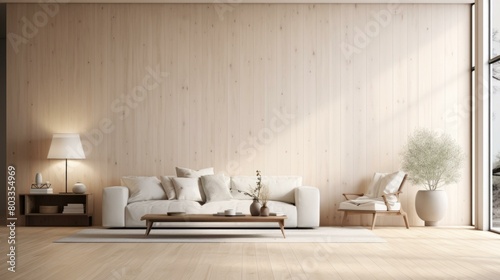 Bright and Airy Living Room With Natural Wood Walls and White Sofa