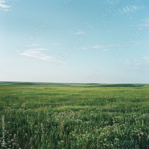 Green Grassland Under Clear Blue Sky