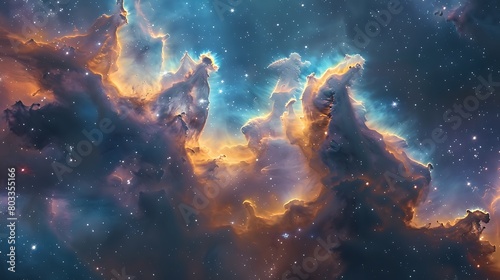 Visualize a Stellar Nursery as a dance of colors and light, where clouds of gas envelop nascent stars.