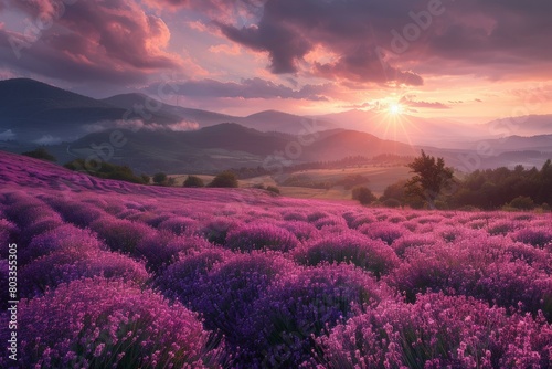 Field of lavender at sunset in Provence  France