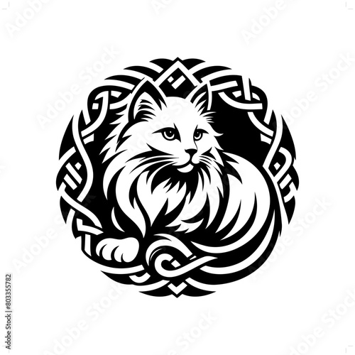 persian  ragdoll cat silhouette in animal celtic knot  irish  nordic illustration