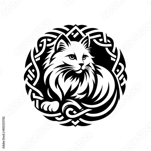 persian, ragdoll cat silhouette in animal celtic knot, irish, nordic illustration
