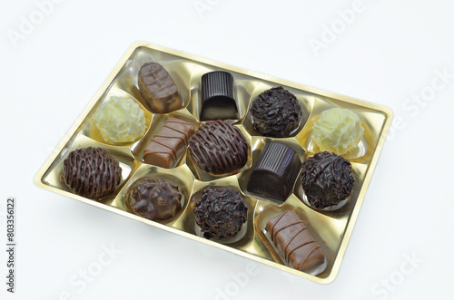 Box of Chocolates, close up, isolated on white Background