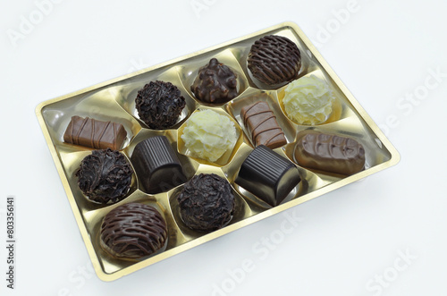 Box of Chocolates, close up, isolated on white Background