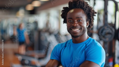 Smiling Man in Gym Setting photo
