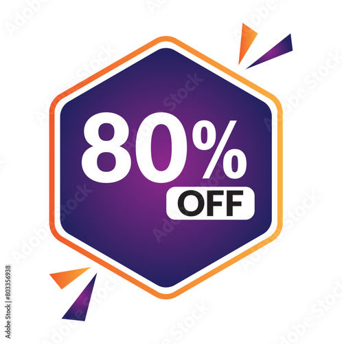 80% OFF Sale Discount Banner. Discount offer price tag. Vector Modern Sticker Illustration.