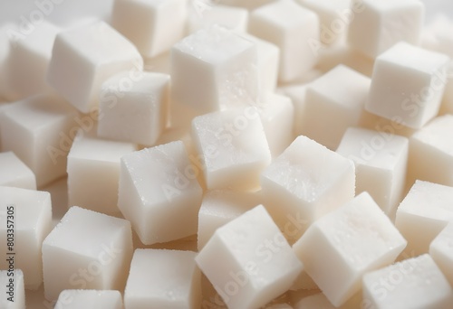 Cubes of white sugar on a light background photo