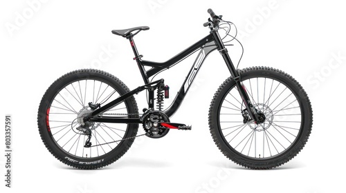 Dual Suspension Black Down Hill Mountain Bike With white and red decal