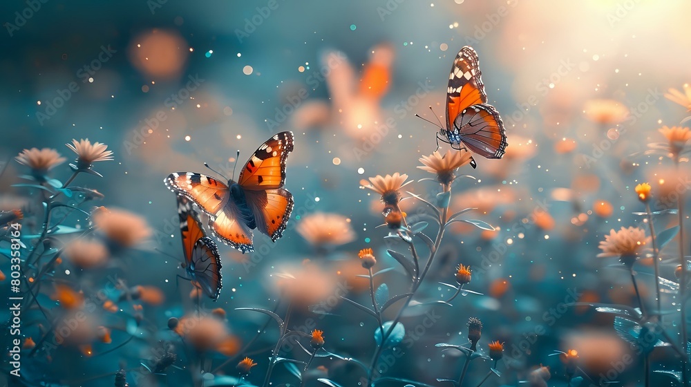 Fototapeta premium Ethereal Ballet of Butterflies in Dreamy Blues