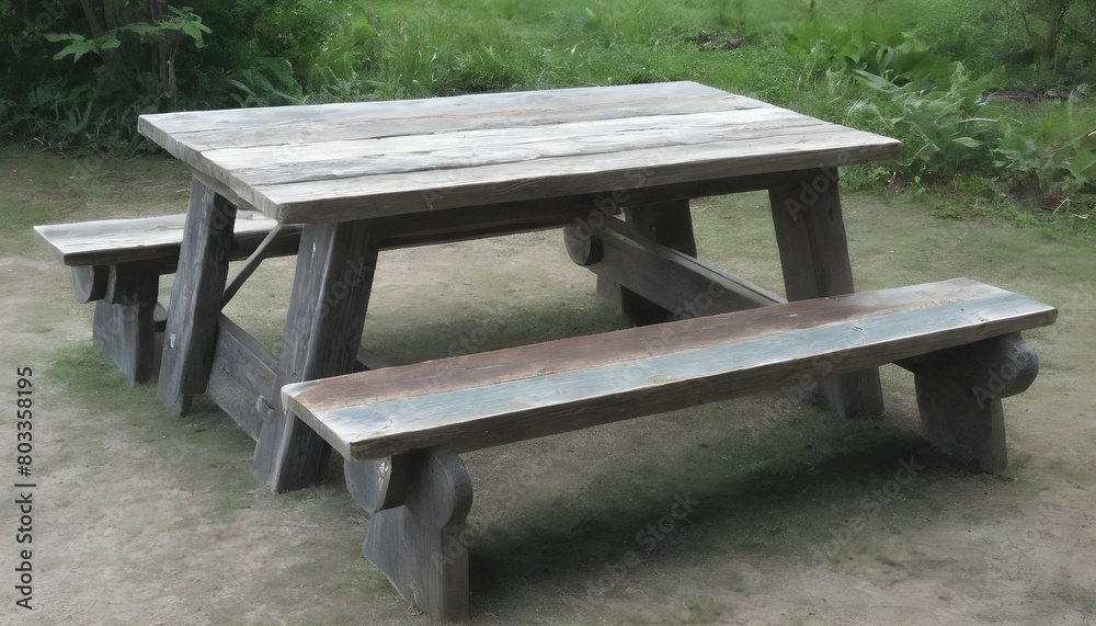 a rustic picnic table with benches made from recla upscaled 7